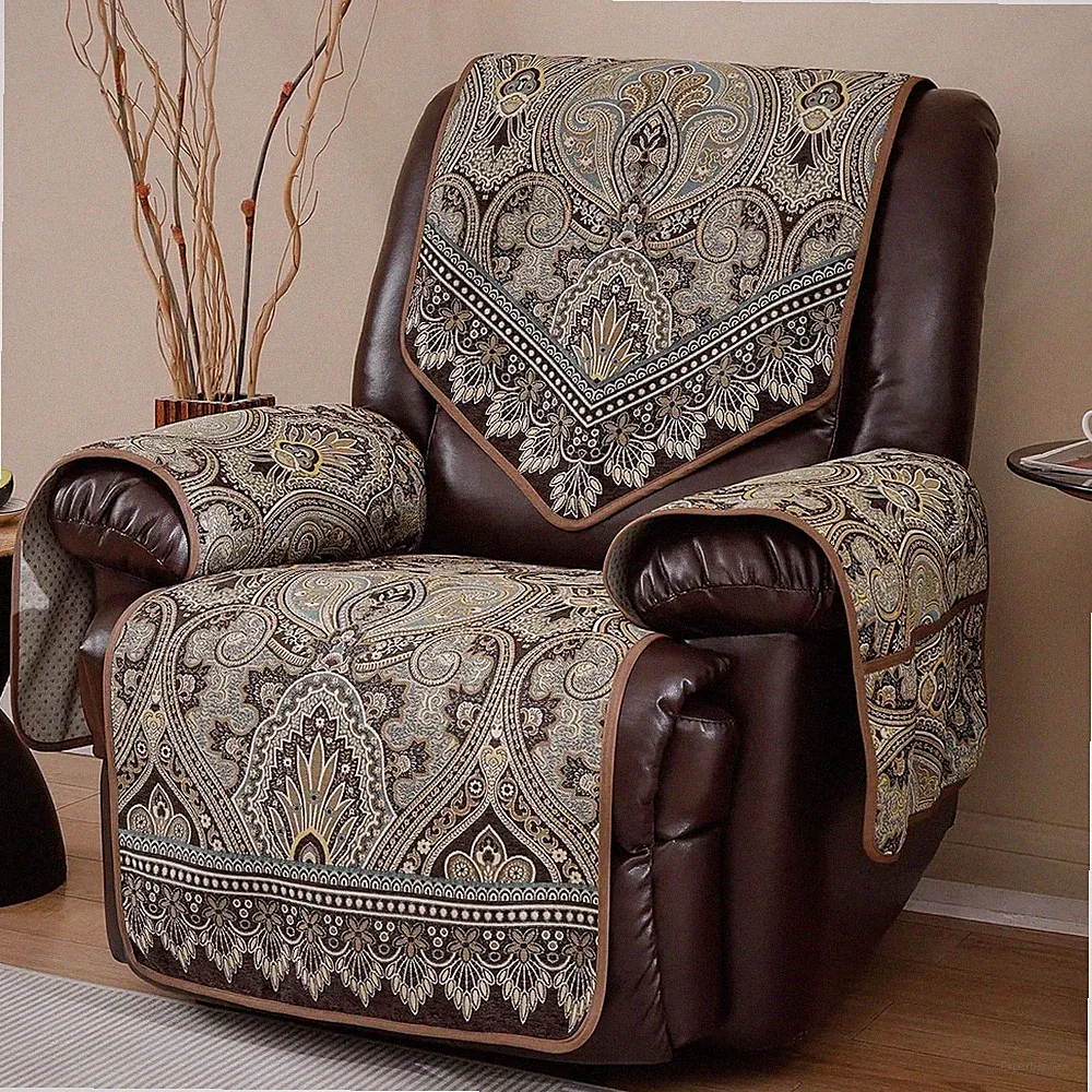 Brown Waterproof Non-Slip Recliner Chair Cover for Leather & Electric Chairs