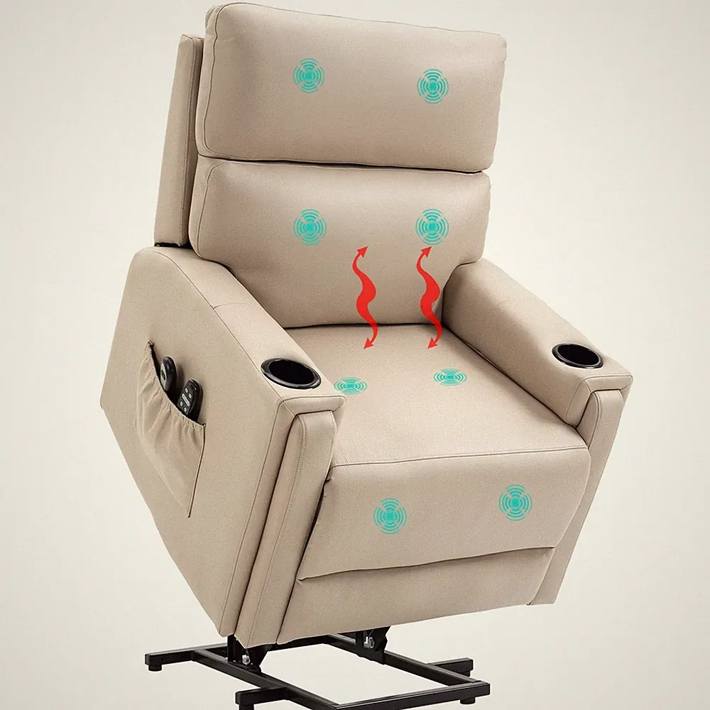 Lift Chair, Electric Riser and Recliner Chair with Vibration Massage, Heat, Cup