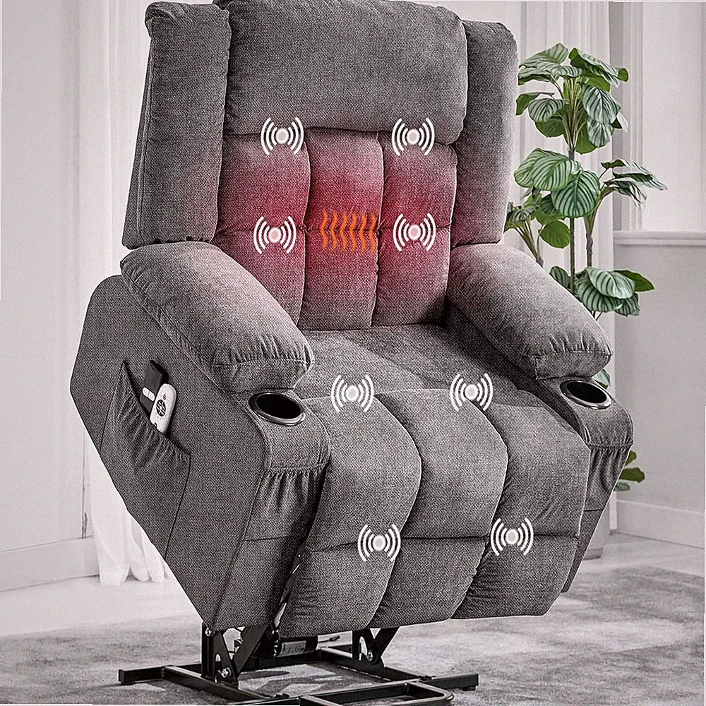Power Lift Recliner Chair w/Massage+Heat for Elderly, Oversized Electric Sofa