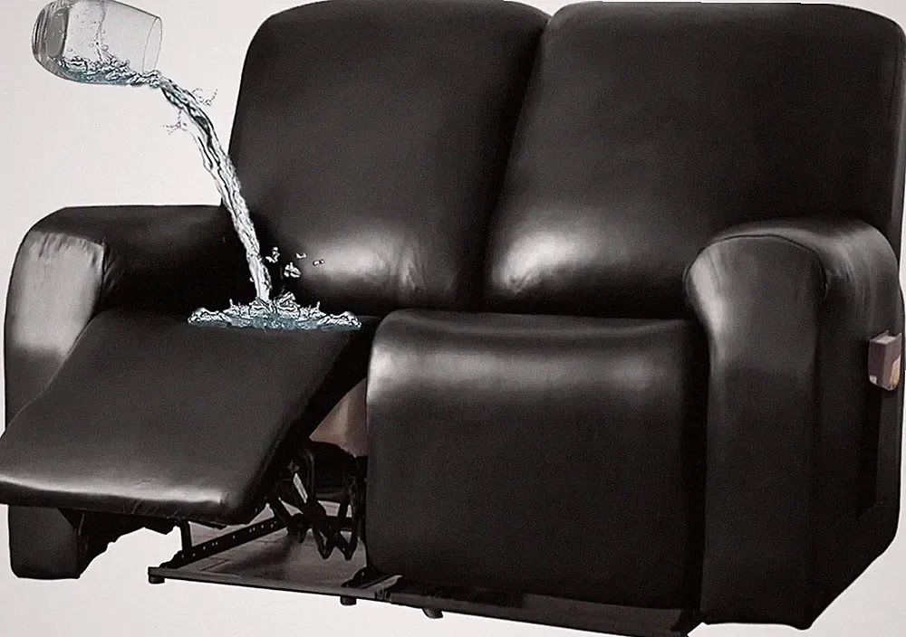 PU Leather Stretch Recliner Cover with Pockets - Waterproof Furniture Protector
