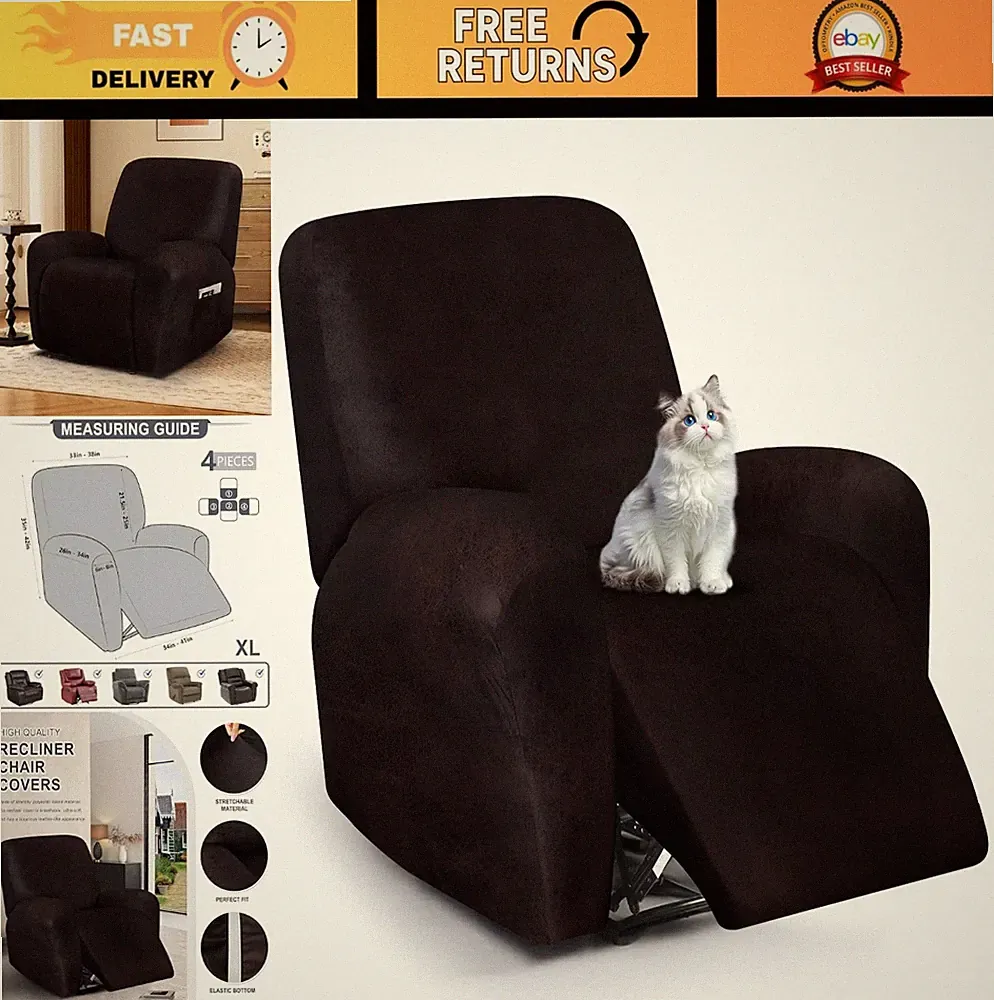 Stretch Recliner Chair Covers 4-Piece Set, Soft Washable Furniture Protector, XL
