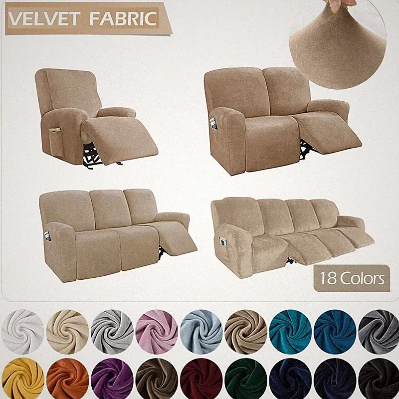 Velvet Recliner Chair Cover Elastic 1/2/3/4 Seat Recliner Sofa Cover for Room